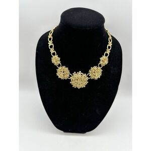 ROBERTO BY RFM Floral Crystal Statement Necklace Matte Gold Tone Bling